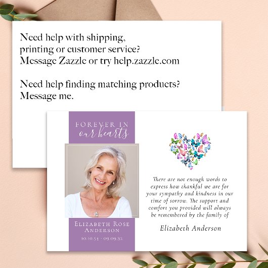 蝶ハート永遠に私たちのハート葬儀 サンキューカード