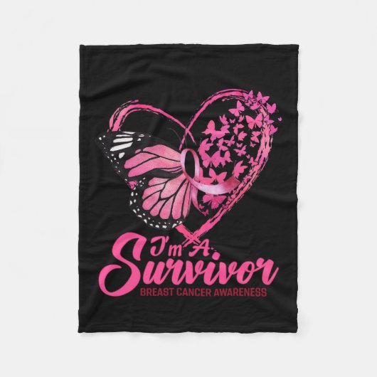 蝶ハート私は生存乳癌に気付いている フリースブランケット (正面)