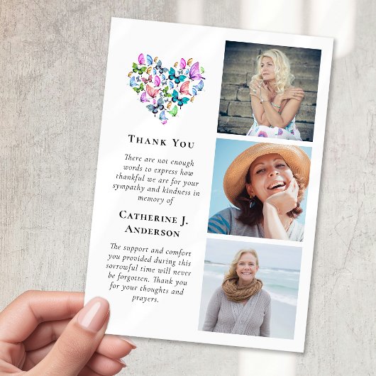 蝶ハート3フォト悔やみや弔慰葬儀 サンキューカード