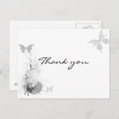 蝶バラフローリッシュ白黒ありがとう ポストカード (正面/裏面)