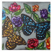 蝶バラ花オリジナル自然スケッチ タイル (正面)