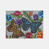 蝶バラ花オリジナル自然スケッチ フリースブランケット (正面(横))