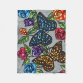 蝶バラ花オリジナル自然スケッチ フリースブランケット (正面)