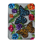 蝶バラ花オリジナル自然スケッチ マグネット (縦)