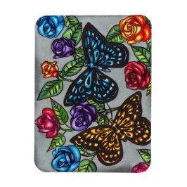 蝶バラ花オリジナル自然スケッチ マグネット