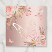 蝶バラ金ゴールド花模様女の子の赤ちゃんシャワー フェイバータグ (裏面)