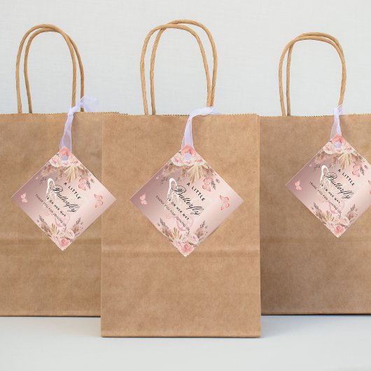 蝶バラ金ゴールド花模様女の子の赤ちゃんシャワー フェイバータグ