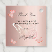 蝶バラ金ゴールド花模様女の子の赤ちゃんシャワー フェイバータグ (裏面)