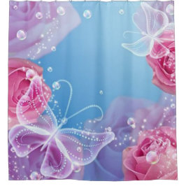 蝶バラ シャワーカーテン