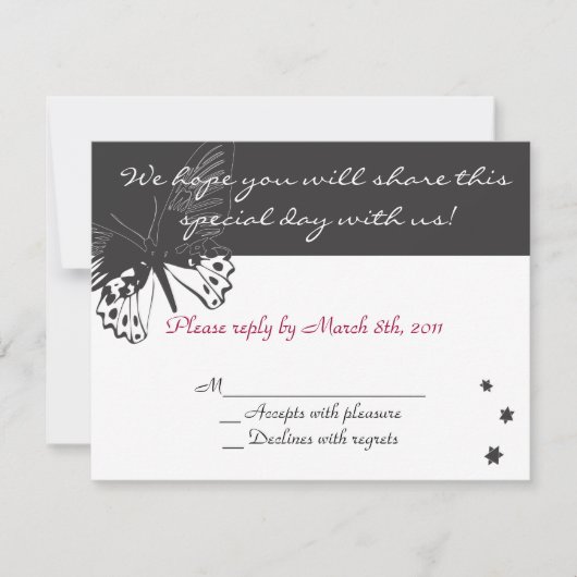 蝶バルミツワーの招待状の応答の応答 出欠カード (正面)