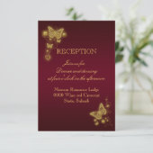 蝶バーガンディの金ゴールドの結婚披露宴のポートレート 招待状 (スタンド正面)