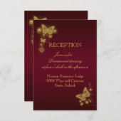 蝶バーガンディの金ゴールドの結婚披露宴のポートレート 招待状 (正面/裏面)
