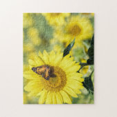 蝶パズルが付いているヒマワリ分野 ジグソーパズル (縦)