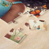 蝶パズルを持つアフリカ系アメリカ人の少女 ジグソーパズル (側面)