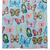 蝶パタカラフルンパステルライトブルー シャワーカーテン (正面)