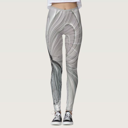 蝶パターンが付いている銀製灰色のレギンス レギンス (正面)
