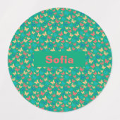 蝶パターンターコイズ紫グリーン ラベル (デザイン2)