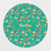 蝶パターンターコイズ紫グリーン ラベル (デザイン1)