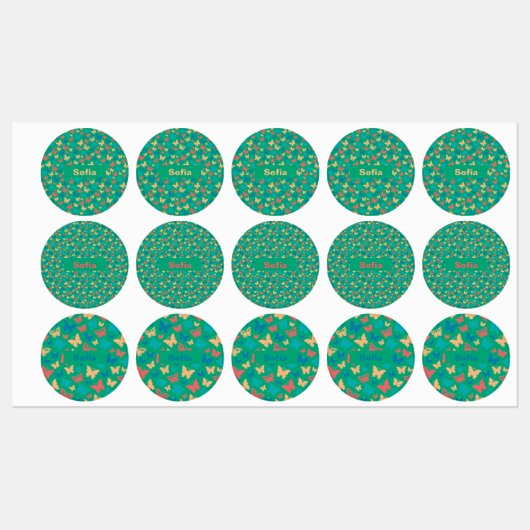 蝶パターンターコイズ紫グリーン ラベル (シート)