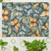 蝶パターンブルーグリーンイエローシェード キッチンタオル (折り畳み)