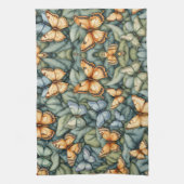蝶パターンブルーグリーンイエローシェード キッチンタオル (縦)