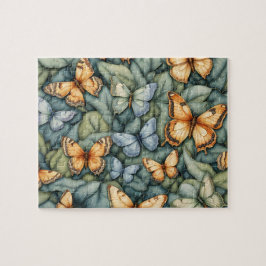 蝶パターンブルーグリーンイエローシェード ジグソーパズル