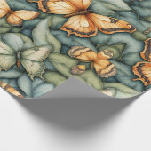 蝶パターンブルーグリーンイエローシェード ラッピングペーパー (角)