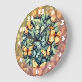 蝶パターンブルーグリーンイエローシェード ラージ壁時計 (傾斜)