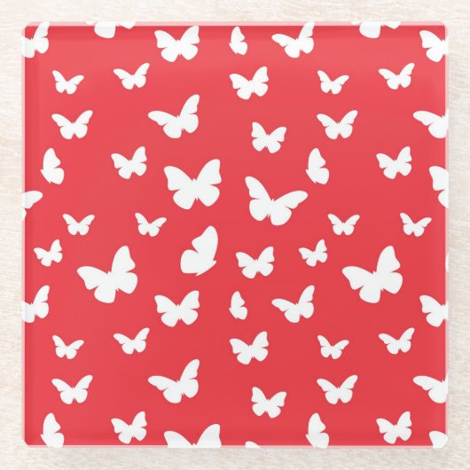 蝶パターン ガラスコースター (正面)