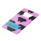 蝶パターン、黒い蝶、あなたの名前 クレジットカード栓抜き (裏面アングル)