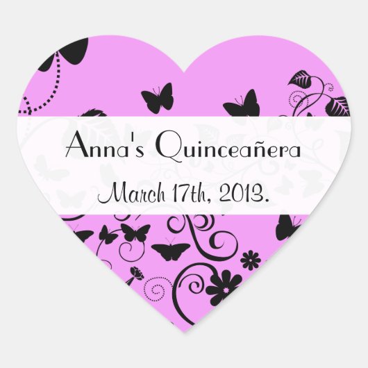 蝶パターン、黒い蝶、キンセアニェラ ハートシール (正面)