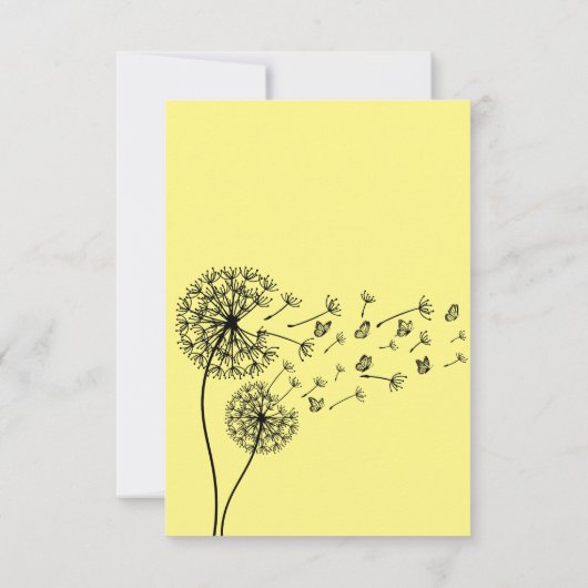 蝶パーソナライズされたとタンポポ時計 サンキューカード (裏面)