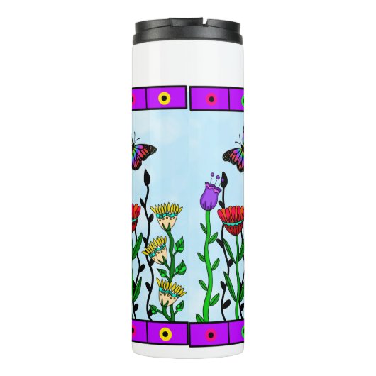 蝶パーソナライズされたと花のアーかわいらしト タンブラー (裏面)