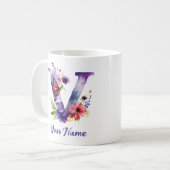 蝶パーソナライズされたと花の文字"V" コーヒーマグカップ (正面左)