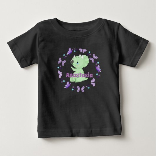 蝶パーソナライズされたと花 – ベビー恐竜 ベビーTシャツ (正面)