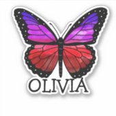 蝶パーソナライズされたの女の子の名前 シール (正面)