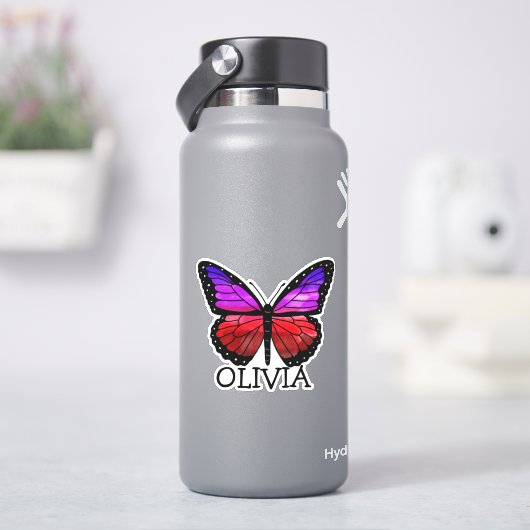 蝶パーソナライズされたの女の子の名前 シール (HydroFlask)