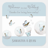 蝶パーソナライズされたの結婚式用シール スクエアシール (正面)