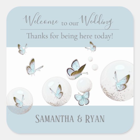 蝶パーソナライズされたの結婚式用シール スクエアシール (正面)