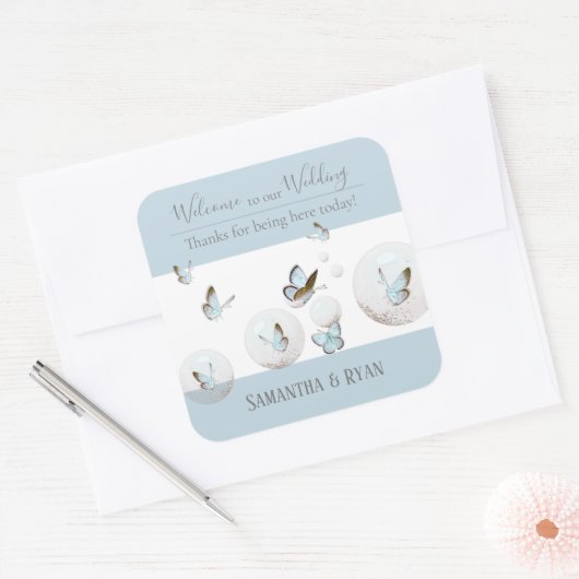 蝶パーソナライズされたの結婚式用シール スクエアシール (封筒)