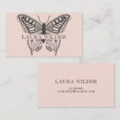 蝶パーソナライズされたイラストレーション赤面ピンク 名刺 (正面/裏面)