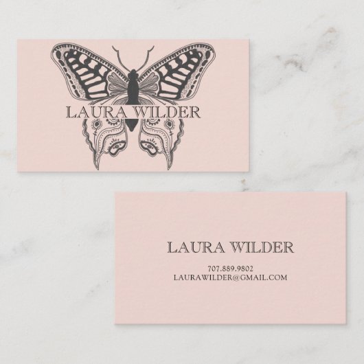 蝶パーソナライズされたイラストレーション赤面ピンク 名刺 (正面/裏面)