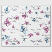 蝶パーソナライズされたハッピーバースデー ラッピングペーパー (フラット)