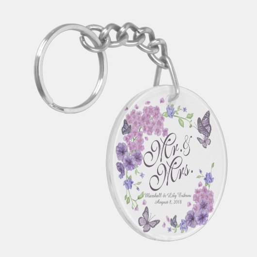 蝶パーソナライズされたフローラの結婚キーチェーン キーホルダー (正面左)