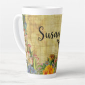 蝶パーソナライズされた付き素朴植物学 カフェラテマグ (左アングル)