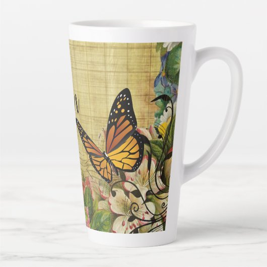 蝶パーソナライズされた付き素朴植物学 カフェラテマグ (右)