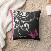 蝶パーソナライズされた渦巻きクランベリーピンク クッション (ブランケット)