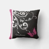 蝶パーソナライズされた渦巻きクランベリーピンク クッション (裏面)