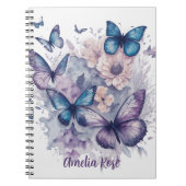蝶パーソナライズされた紫色の名前の女の子 ノートブック (正面)