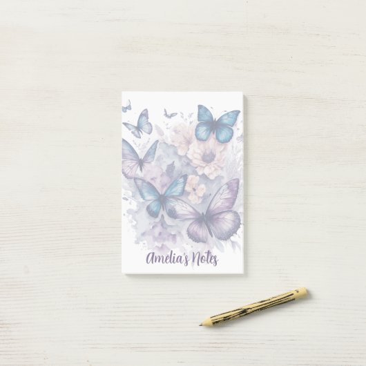 蝶パーソナライズされた紫色の名前の女の子 ポストイット (デスク上)